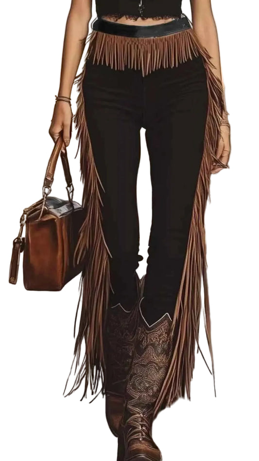 Fringe Hem Slim Fit Pants Trendsi