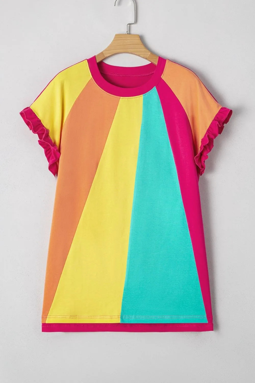 TEEK - Frill Color Block Crew Neck Loose Fit T Shirt TOPS TEEK Trend