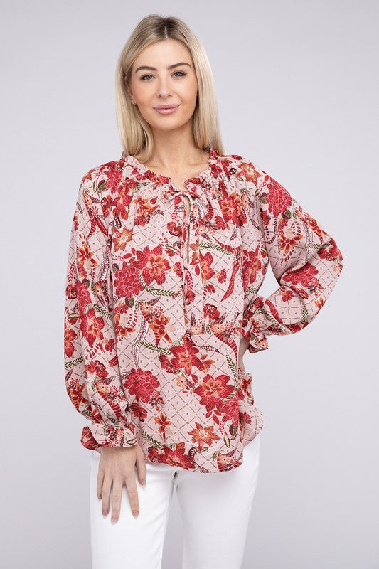 TEEK - Floral Print Tie Neck Blouse TOPS TEEK FG   