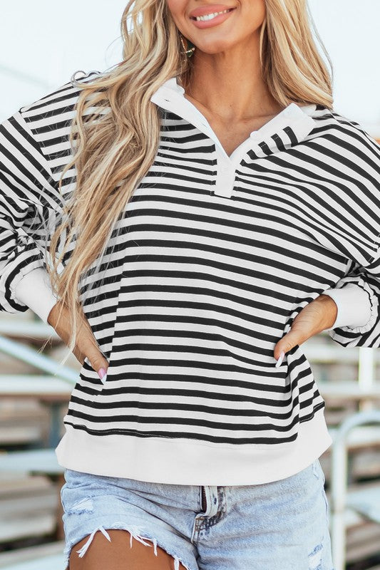 TEEK - Black Stripe Color Block Crew Neck Oversized Sweatshirt TOPS TEEK FG