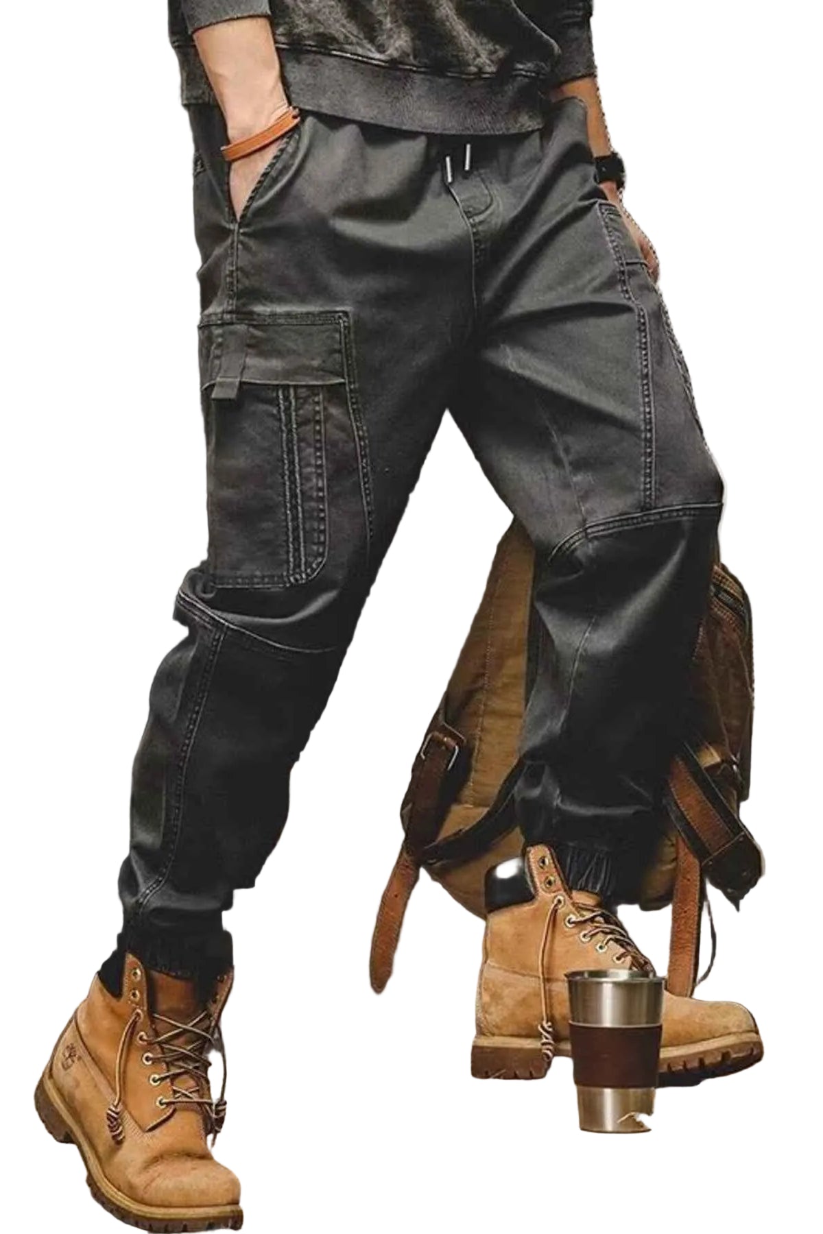 Men's Plus Size Relaxed Fit Cargo Pants Trendsi Black M