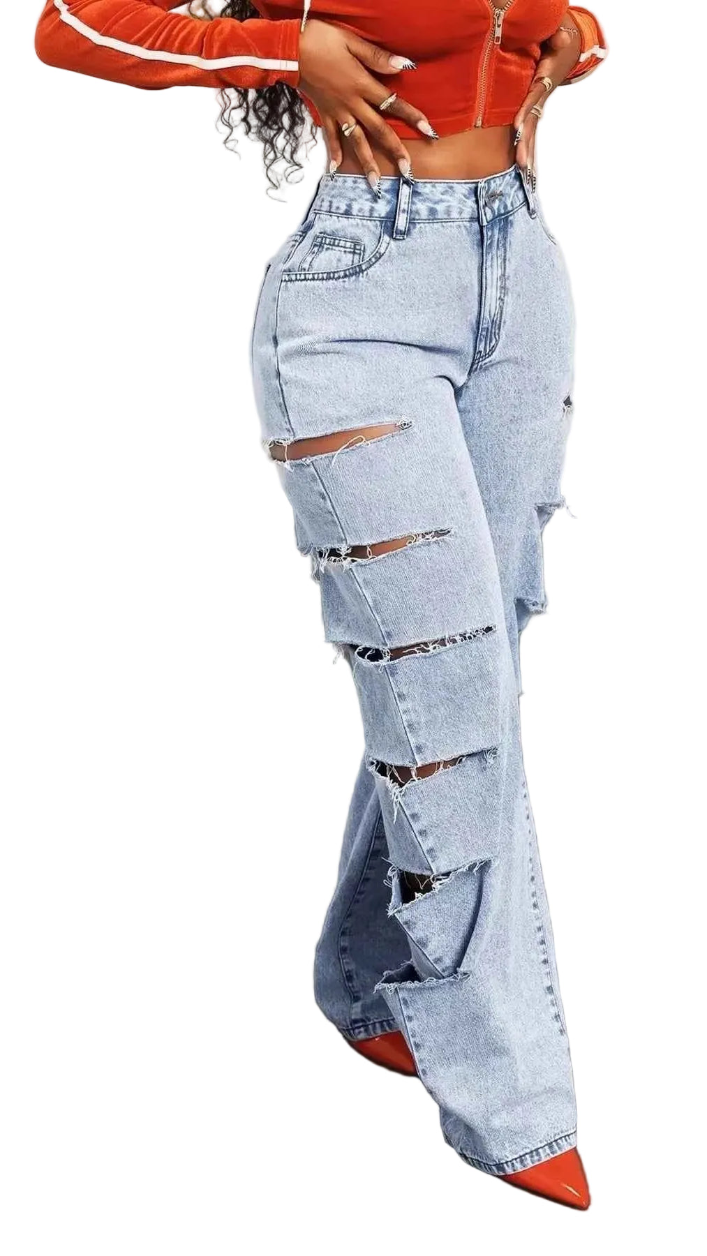 TEEK - Distressed Wide Leg Jeans JEANS TEEK Trend Blue S