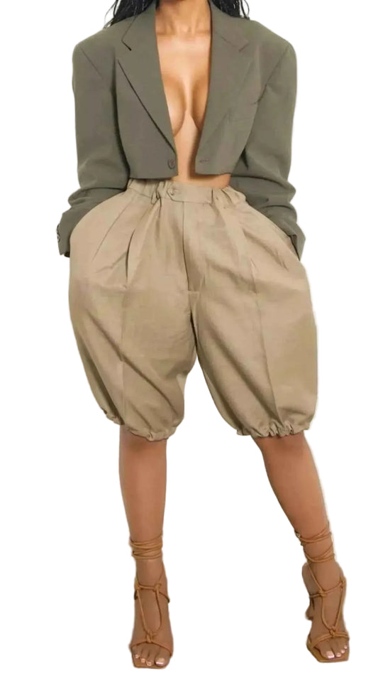 TEEK - Pleated Detail High Waist Shorts SHORTS TEEK Trend Khaki S