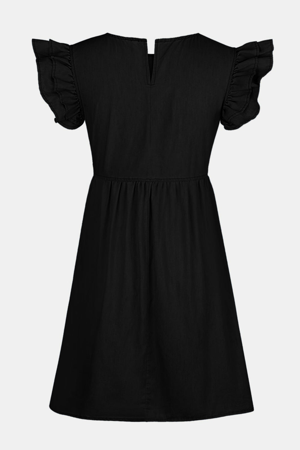 TEEK - Ruffled Round Neck Cap Sleeve Denim Dress DRESS TEEK Trend Black S 