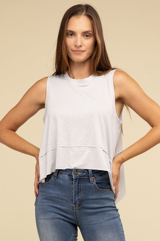 TEEK - Shark Bite Side Slit Short Sleeveless Top TOPS TEEK FG   