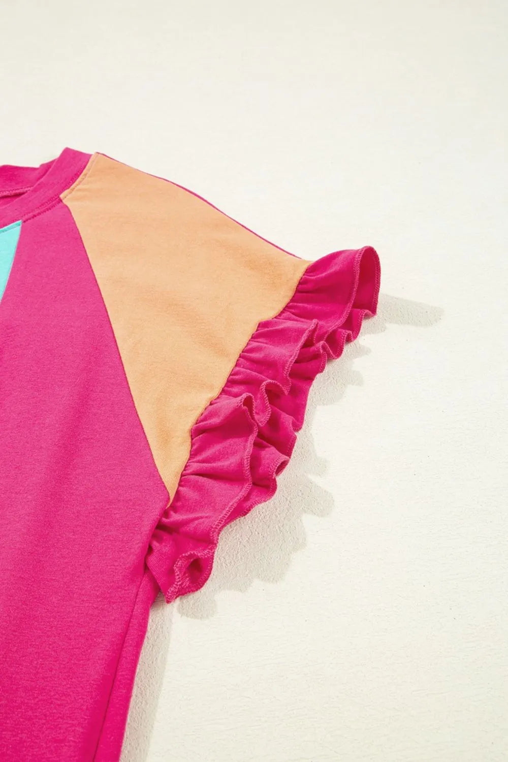 TEEK - Frill Color Block Crew Neck Loose Fit T Shirt TOPS TEEK Trend