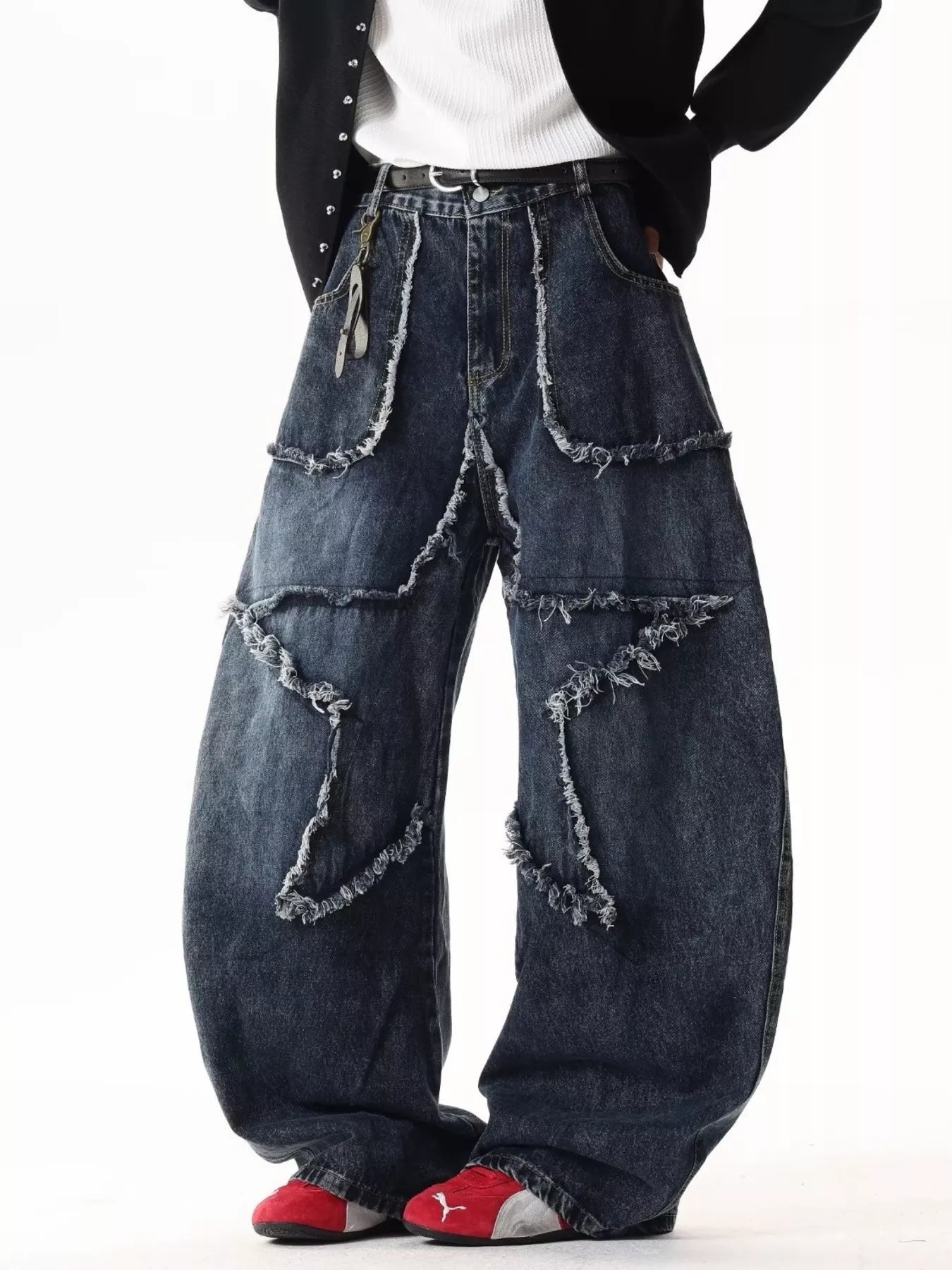 Men's Full Size Star Patchwork Wide Leg Jeans Plus Size Trendsi