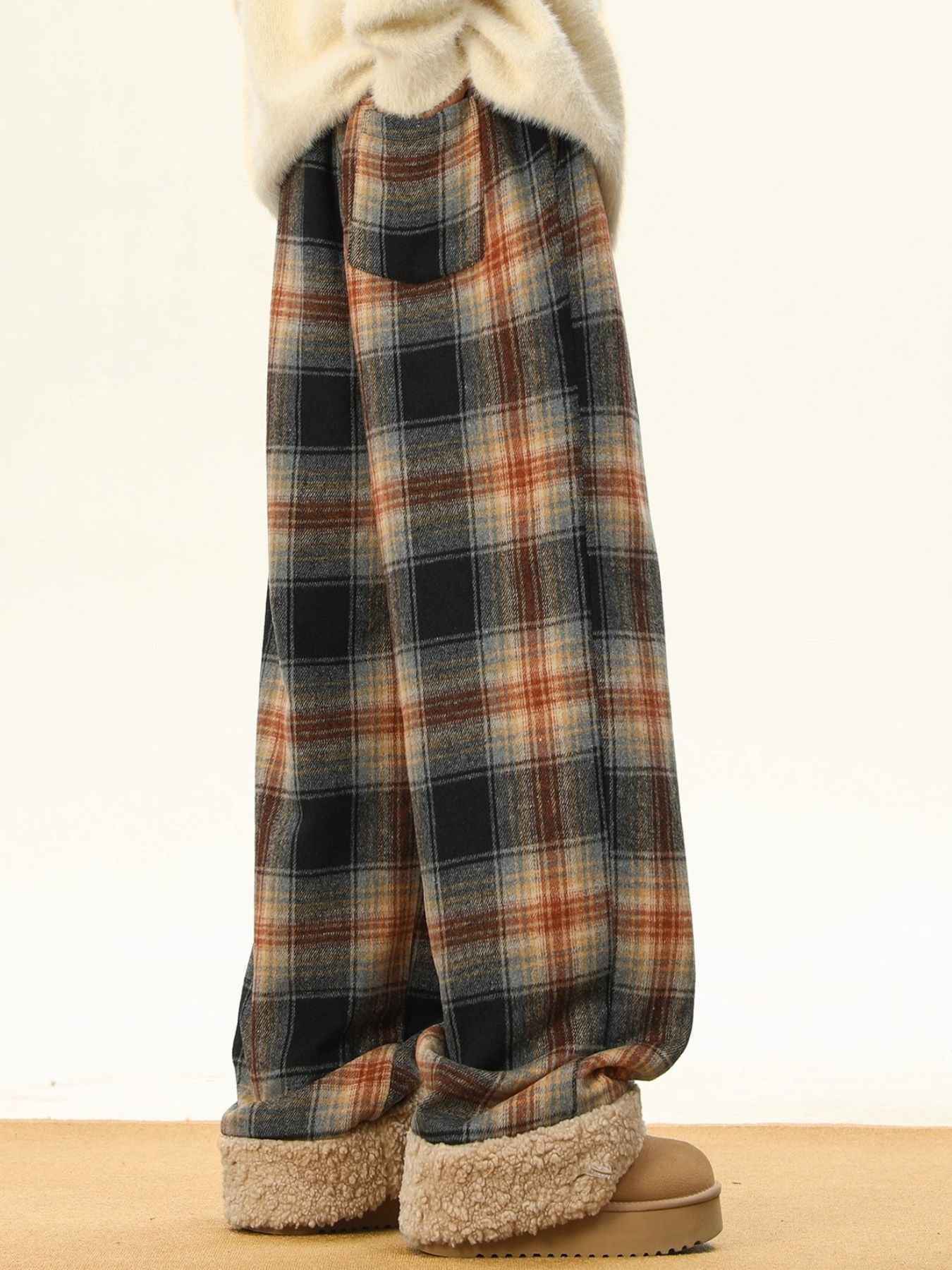 Men's Plus Size Plaid Wide Leg Pants Trendsi