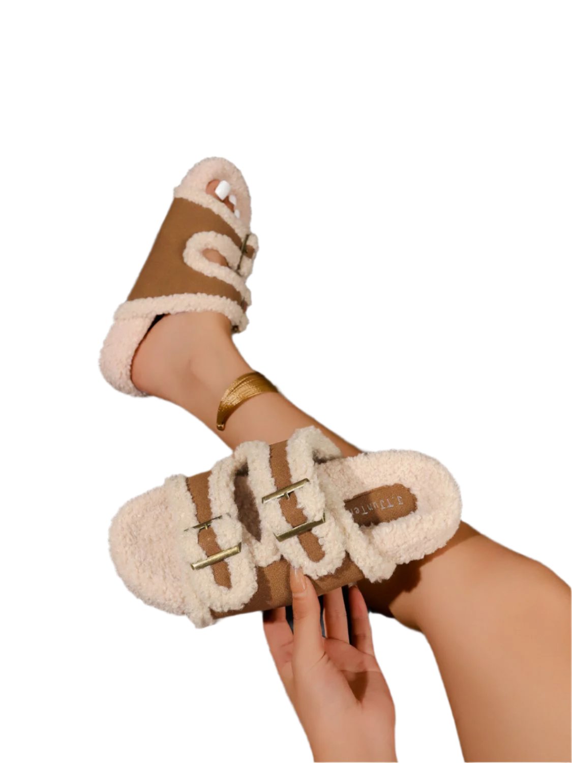 TEEK - Faux Fur Contrast Open Toe Slippers SHOES TEEK Trend