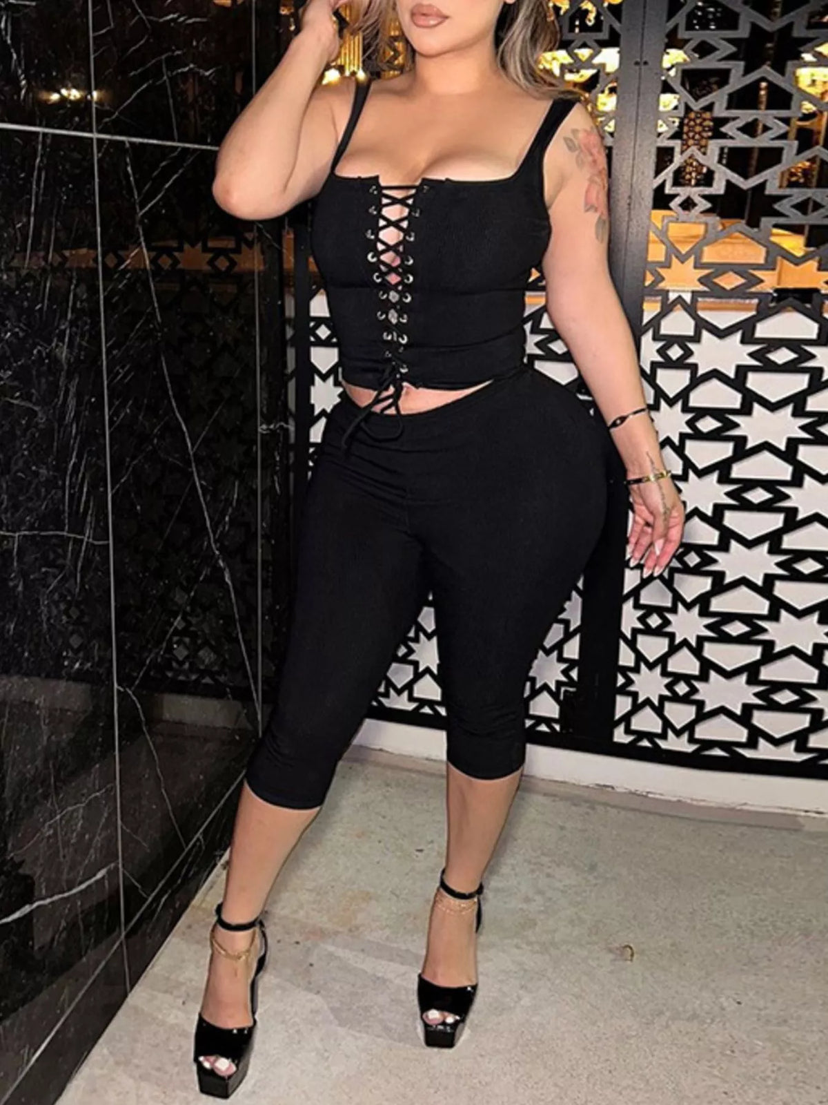 TEEK - Lace-Up Tank and Capris Set SET TEEK Trend