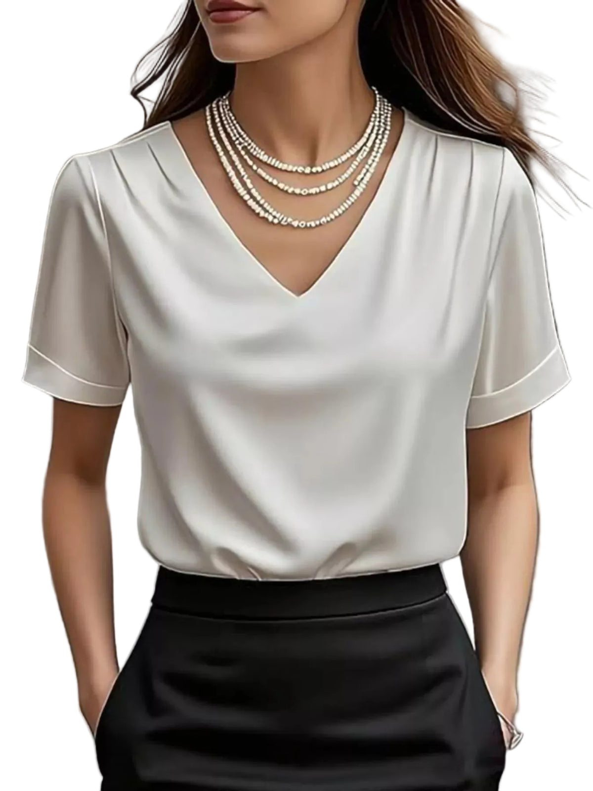 Elegant V-Neck Short Sleeve Ruched Top Trendsi White S