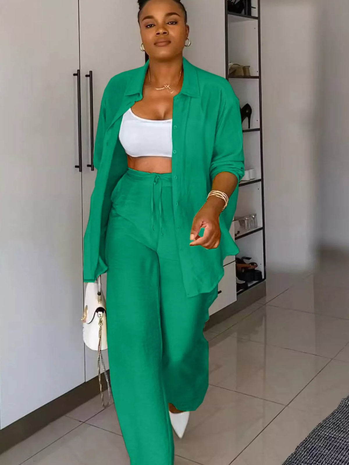 TEEK - Tie-Front Top and Wide Leg Pants Set SET TEEK Trend