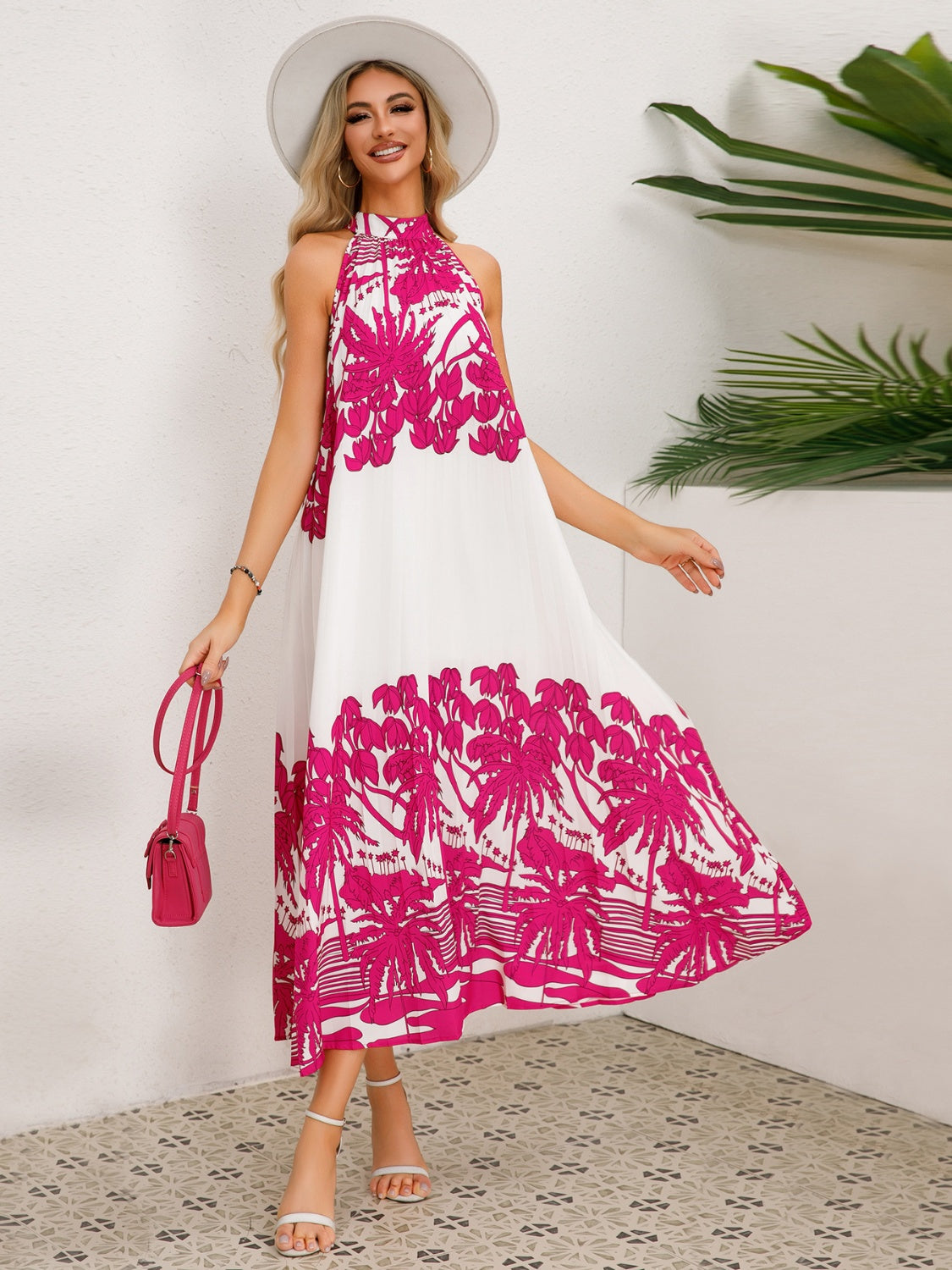 TEEK - Tied Halter Printed Sleeveless  Dress DRESS TEEK Trend   
