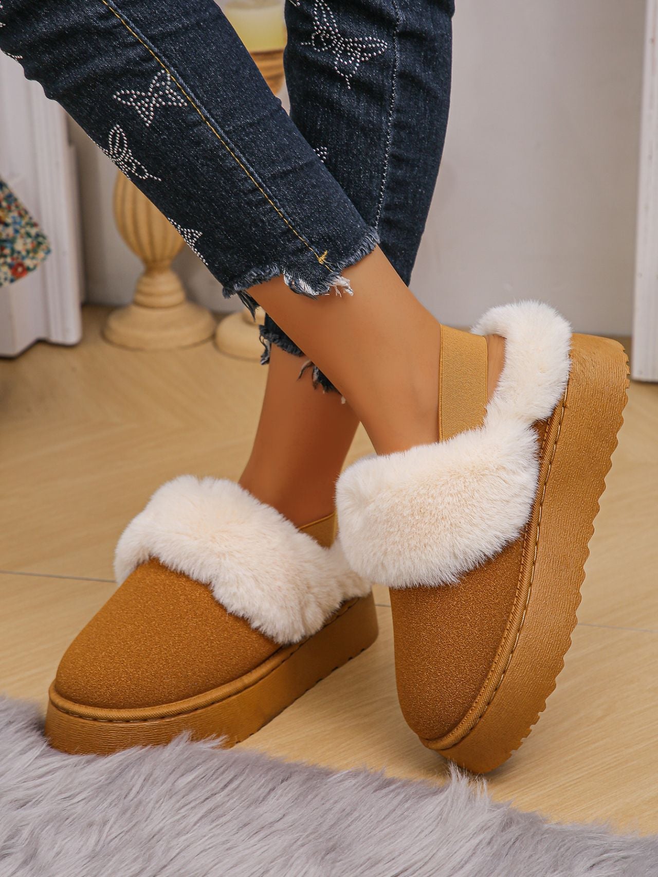 TEEK - Faux Fur Round Toe Platform Slippers SHOES TEEK Trend