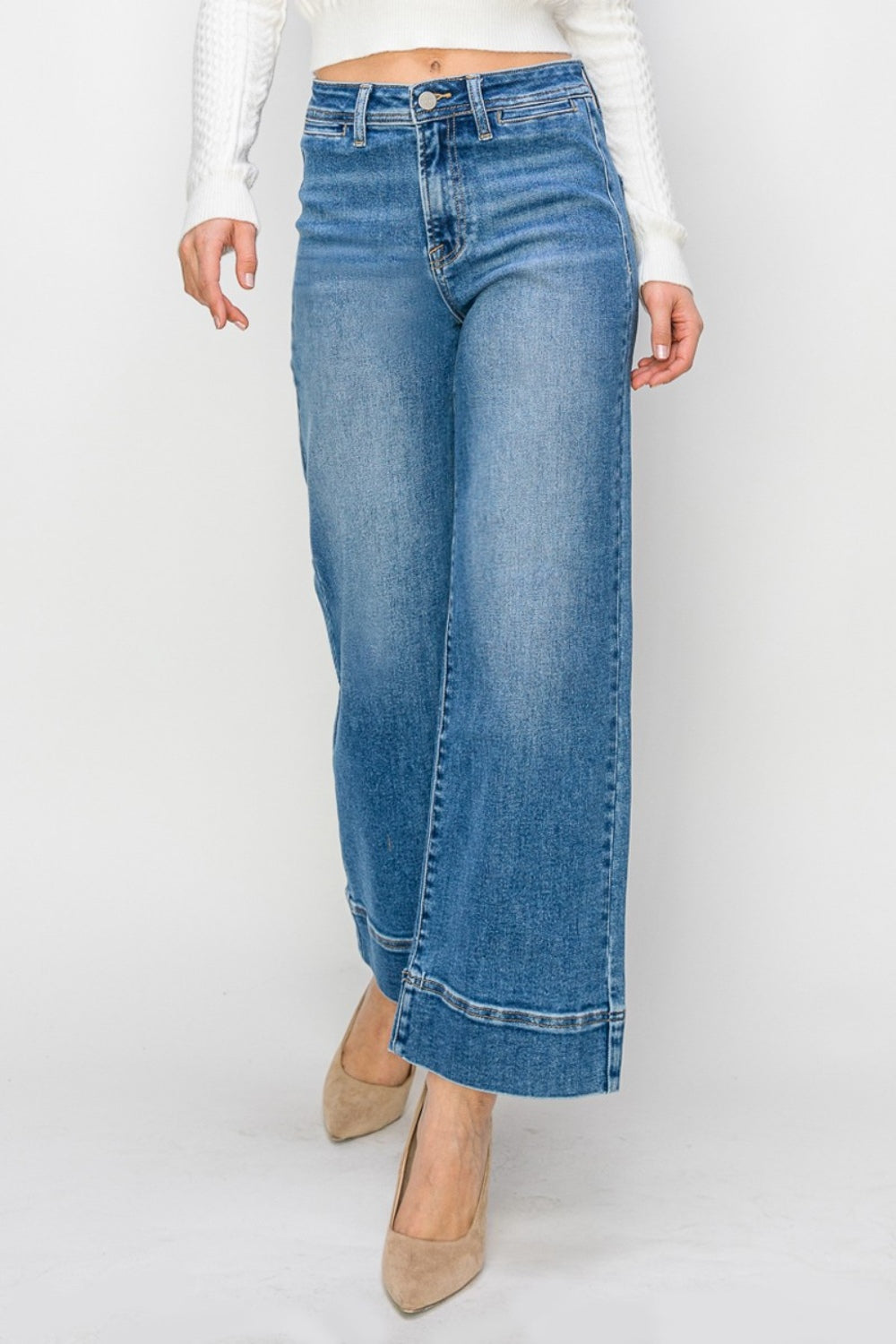 TEEK - Medium Wash Full Size High Rise Wide Leg Jeans PANTS TEEK Trend   