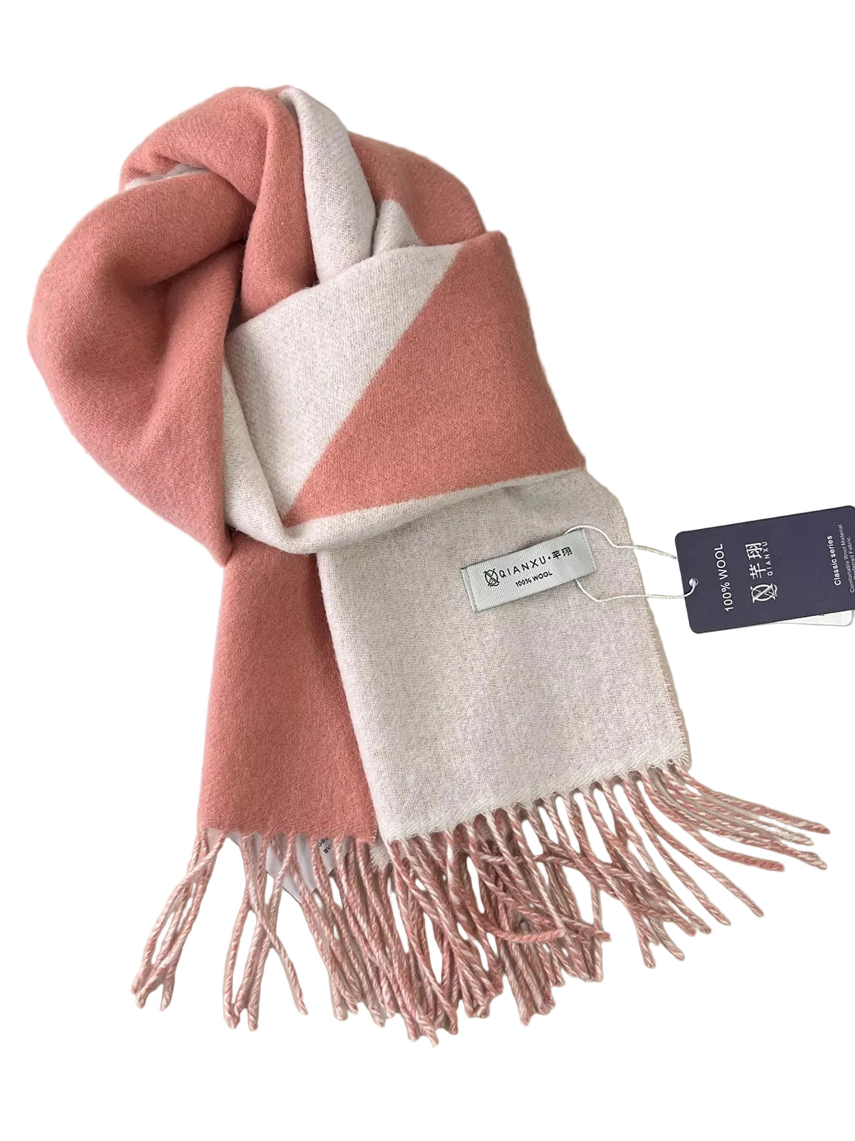 TEEK - Fringe Color Block Scarf SCARF TEEK Trend Pink Beige One Size