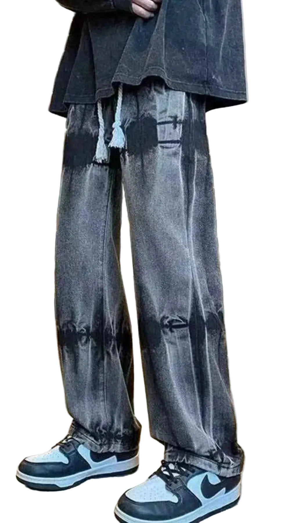 Men's Full Size Vintage Wash Wide Leg Jeans Plus Size Trendsi Black S