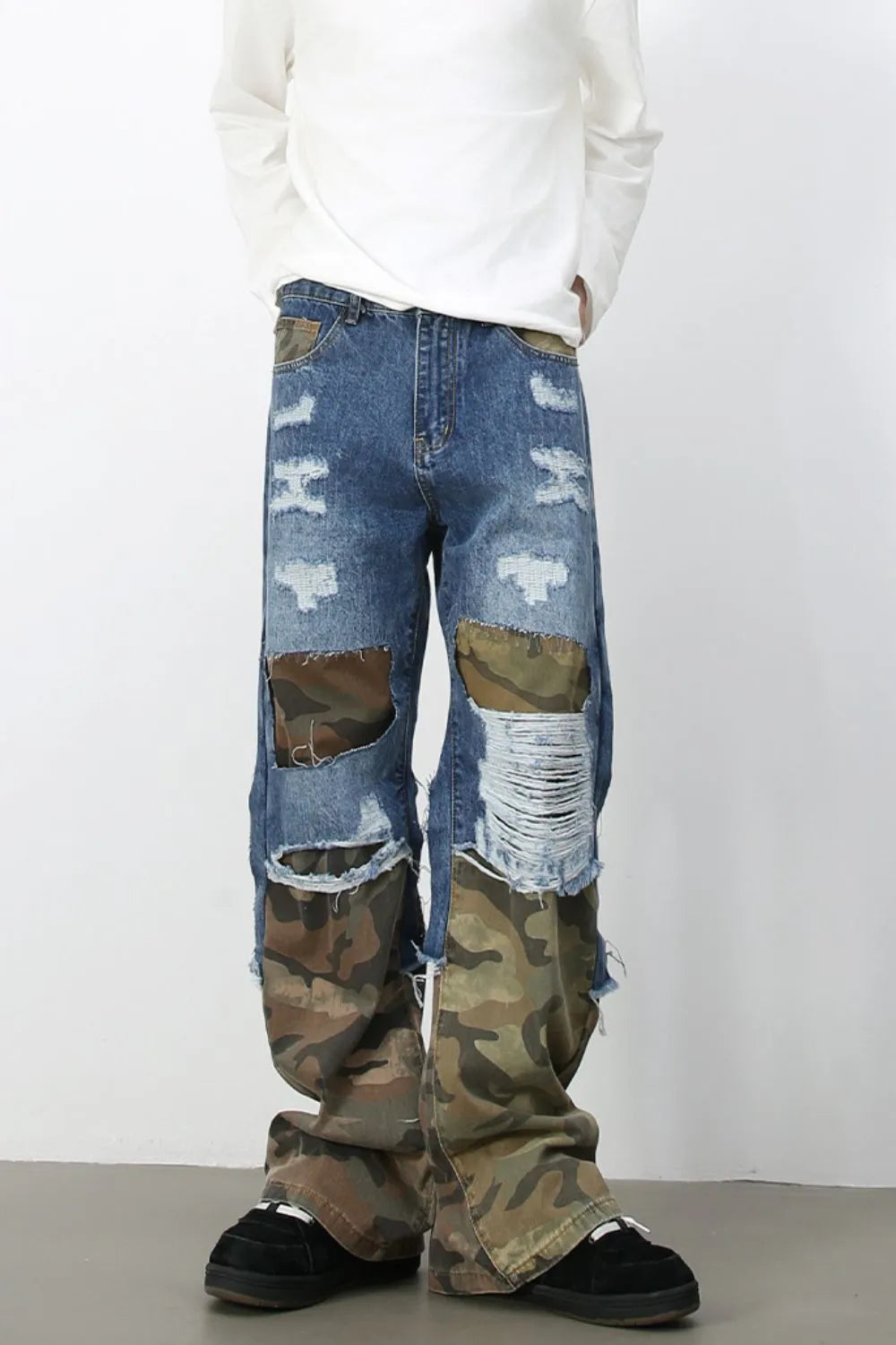 TEEK - Mens Distressed Camouflage Medium Wash Jeans JEANS TEEK Trend