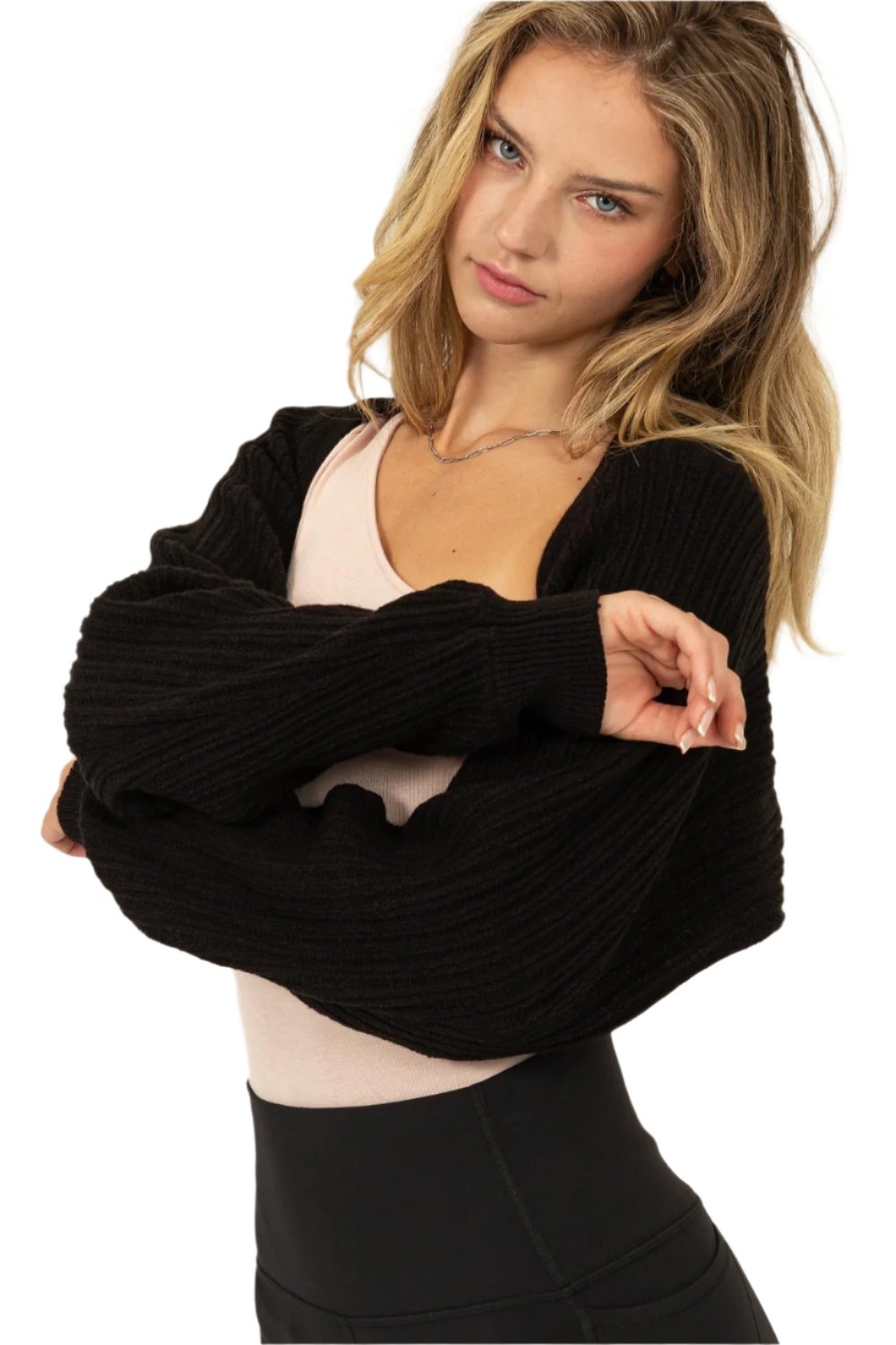 TEEK - Black Ribbed Knit Bolero Cardigan  TEEK Trend   