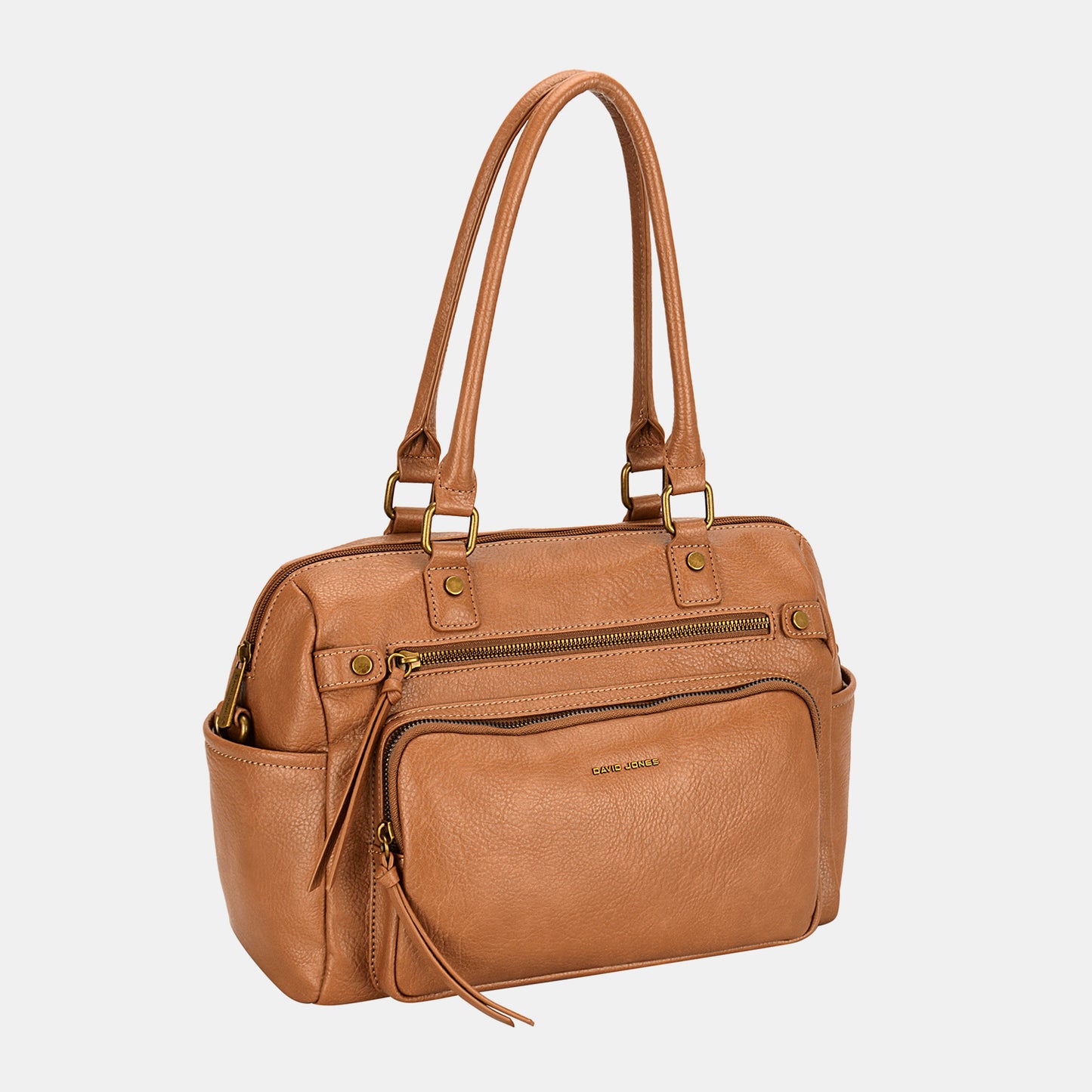 TEEK - Zipper Pull  Side Pocketed Handbag BAG TEEK Trend Cognac  