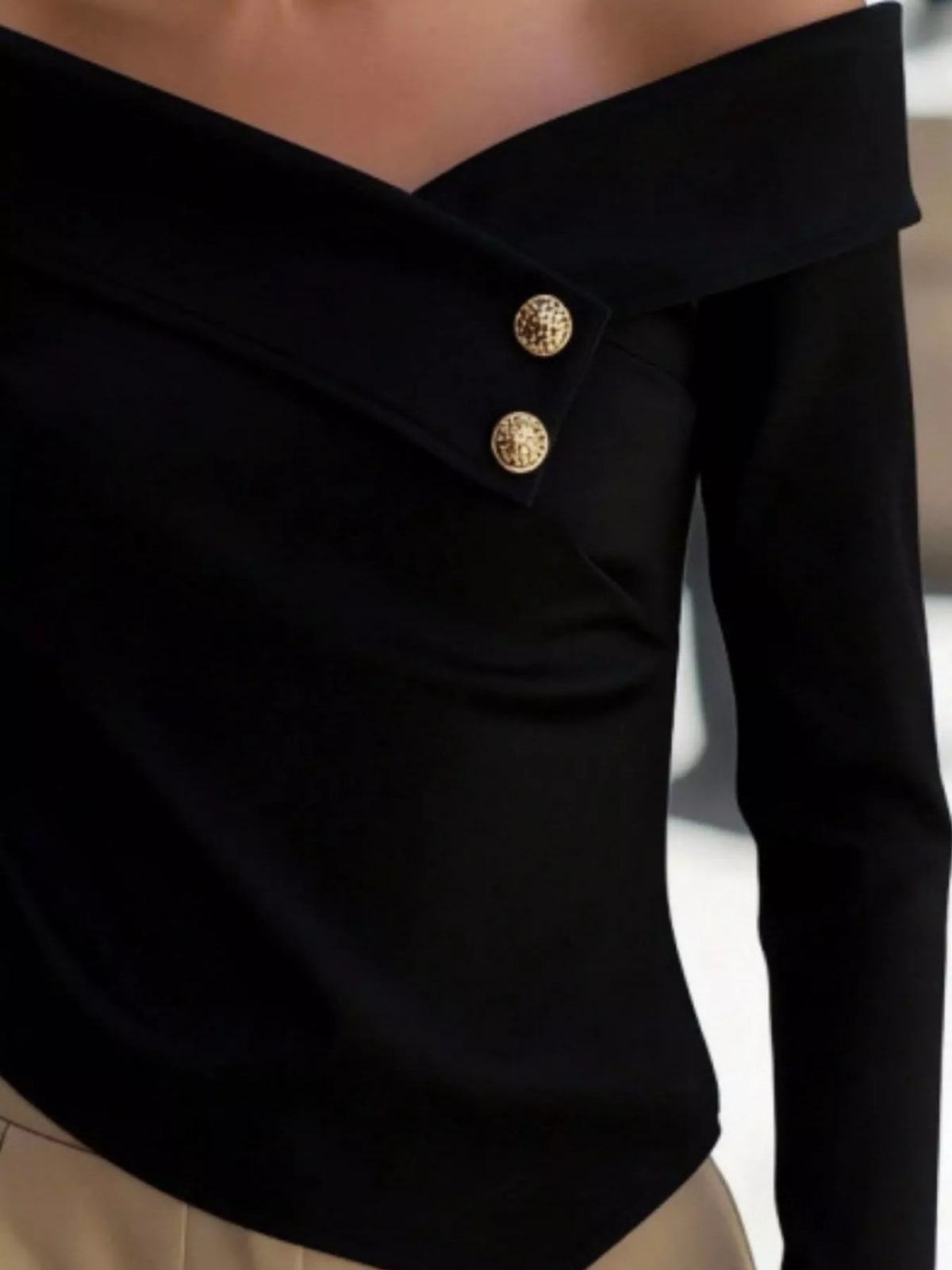 Off-Shoulder Button Detail Blouse Trendsi