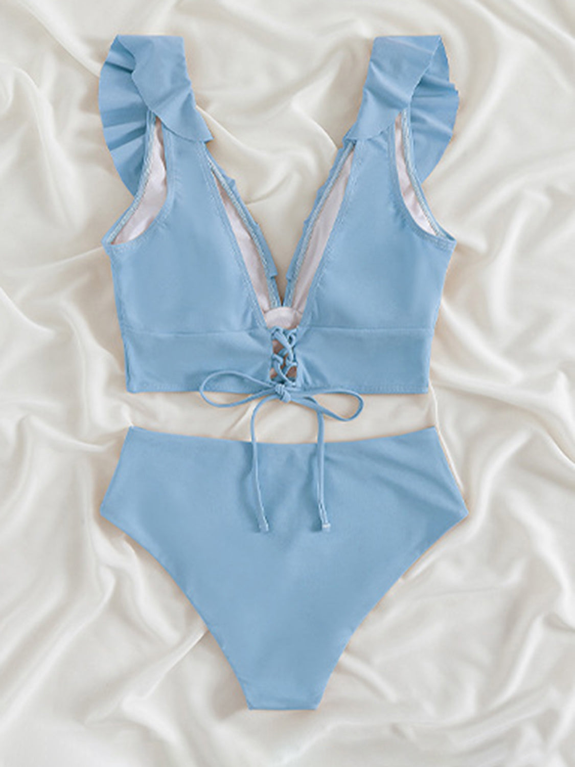 TEEK - Ruffled V-Neck Sleeveless Bikini SWIMWEAR TEEK Trend Misty  Blue S 