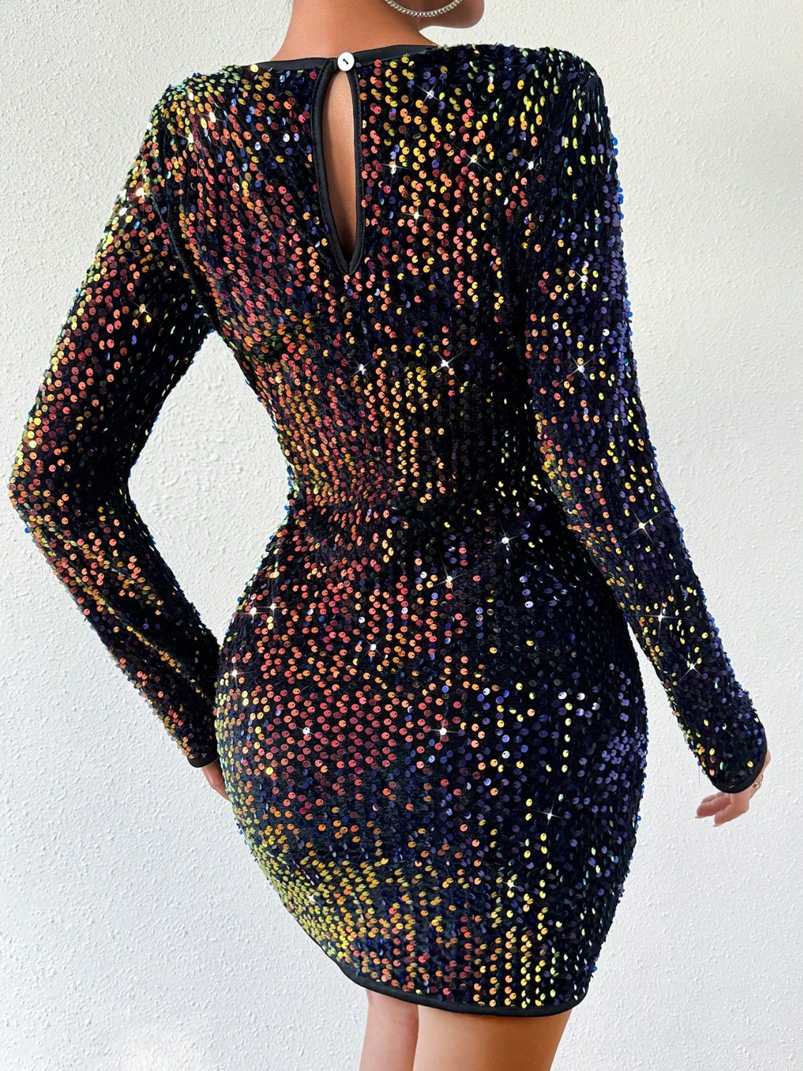 TEEK - Multicolor Sequin Round Neck Long Sleeve Dress DRESS TEEK Trend   