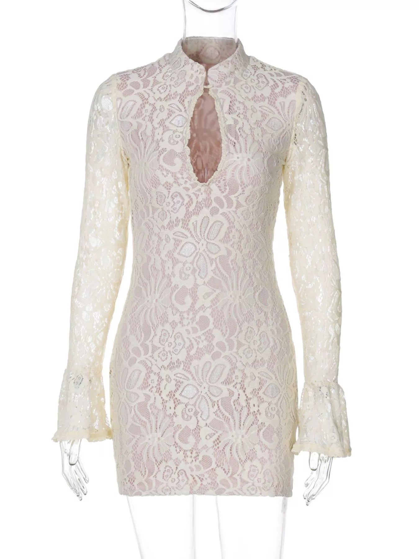 Lace Cutout Long Sleeve Mini Dress Trendsi