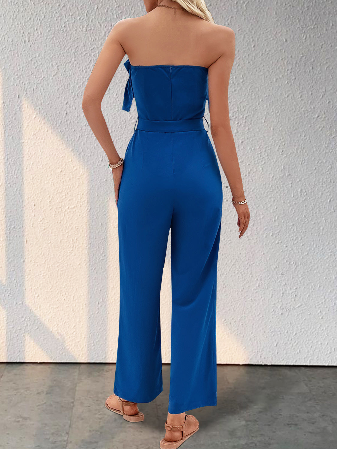 TEEK - Royal Blue Ruffled Tie Waist Tube Jumpsuit JUMPSUIT TEEK Trend   