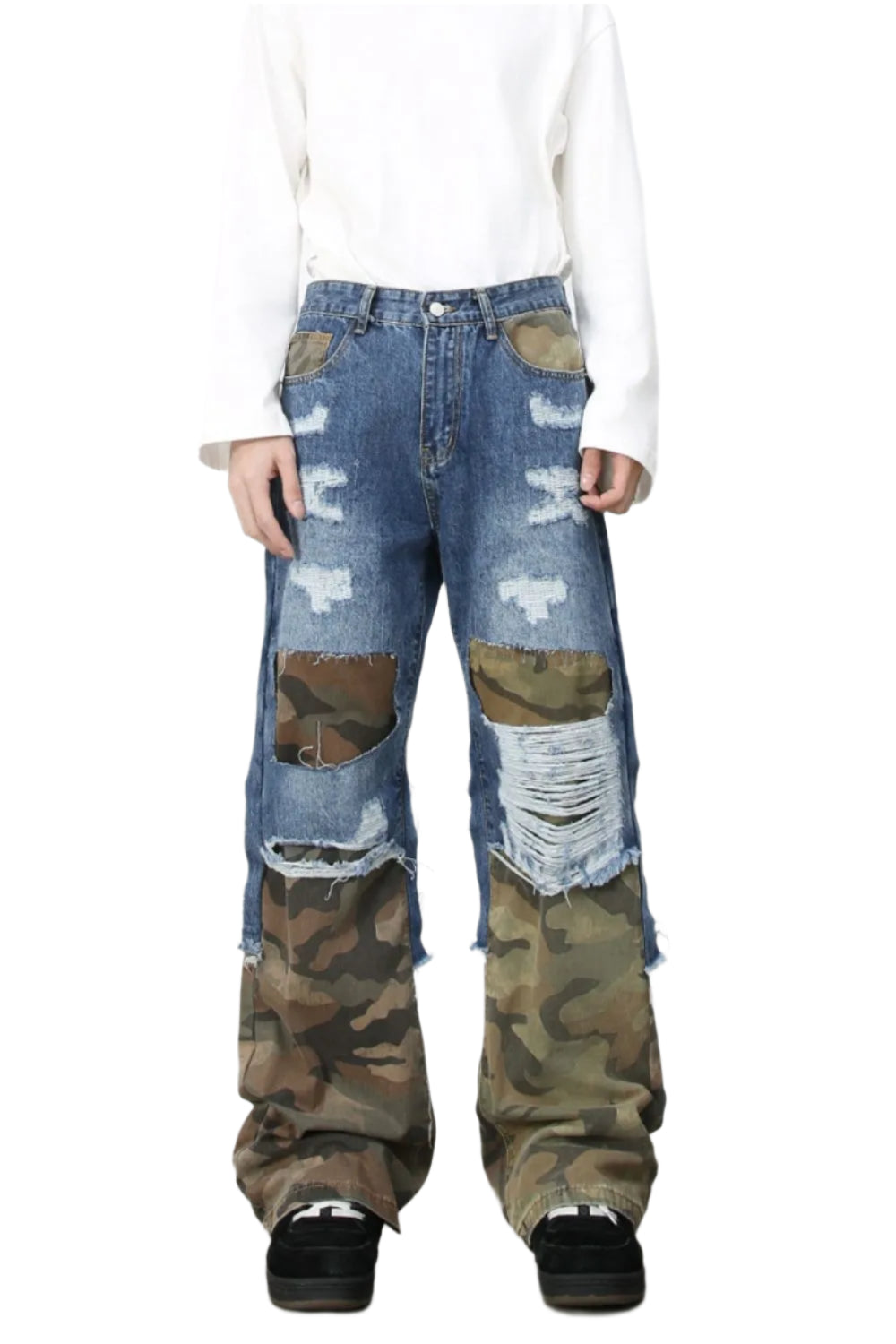 TEEK - Mens Distressed Camouflage Medium Wash Jeans JEANS TEEK Trend XS