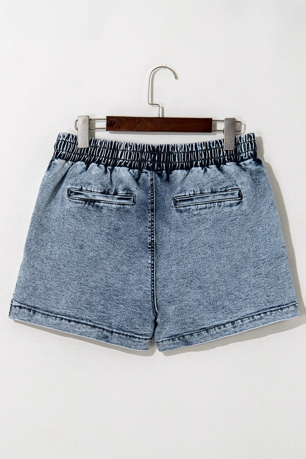 TEEK - Drawstring High Waist Pocketed Medium Wash Denim Skort SHORTS TEEK Trend