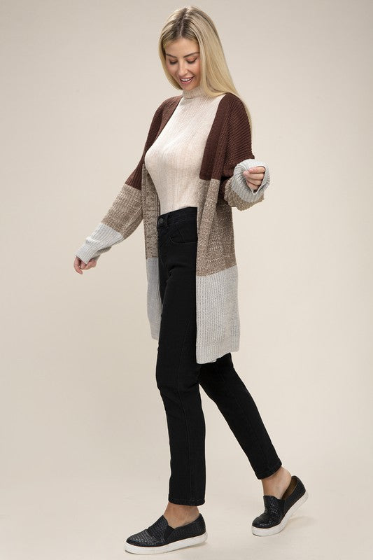 TEEK - Brown Color Block Open Front Cardigan SWEATER TEEK FG   