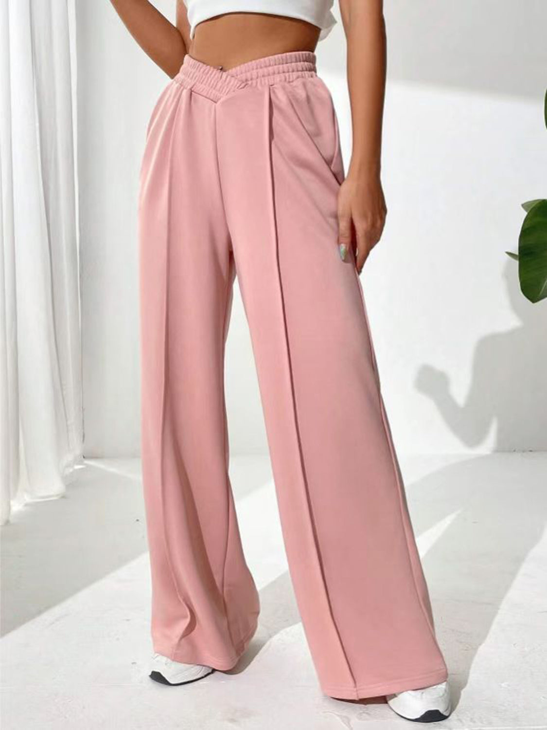 TEEK - Elastic Waist Wide Leg Pants PANTS TEEK Trend Blush Pink S