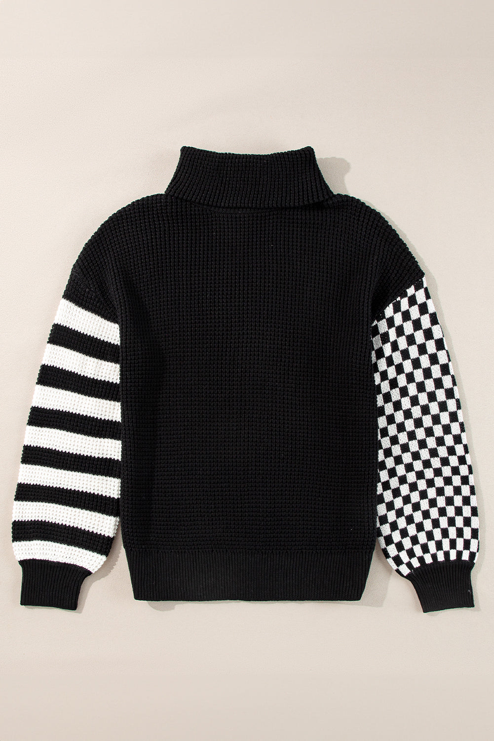 TEEK - Striped & Checkered Turtleneck Dropped Shoulder Sweater TOPS TEEK Trend