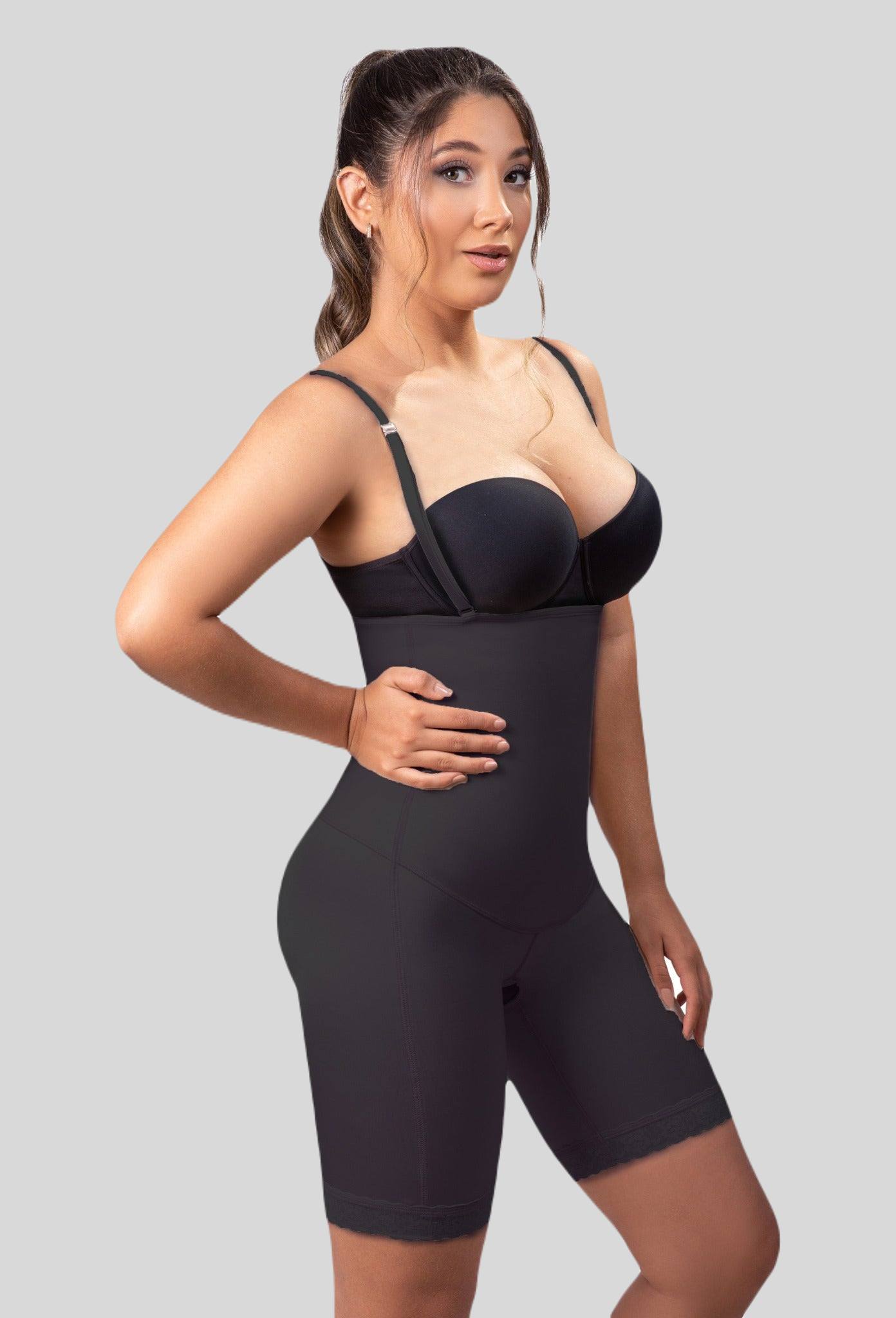 TEEK - Open Bust Mid-thigh Body Shapewear w/ Flat Front LINGERIE TEEK VS XS Black