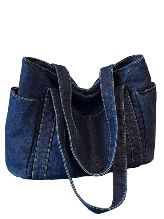 Denim Tote Shoulder Bag Trendsi Dark Blue One Size