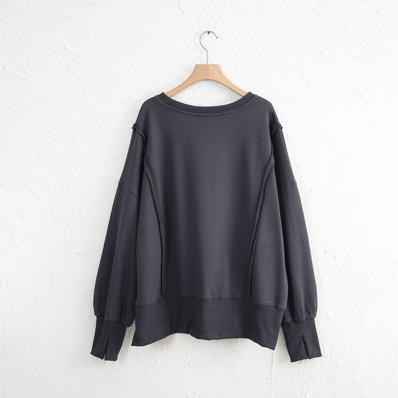 TEEK - Exposed Seam High-Low Long Sleeve Sweatshirt TOPS TEEK Trend