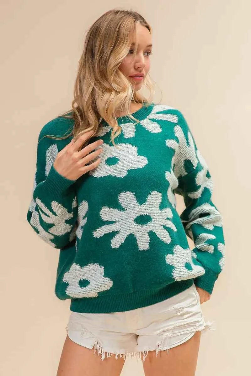 TEEK - Flower Pattern Long Sleeves Sweater Top TOPS TEEK Trend