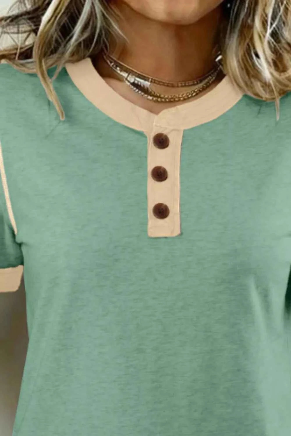 Casual Short Sleeve Button Detail Blouse Trendsi