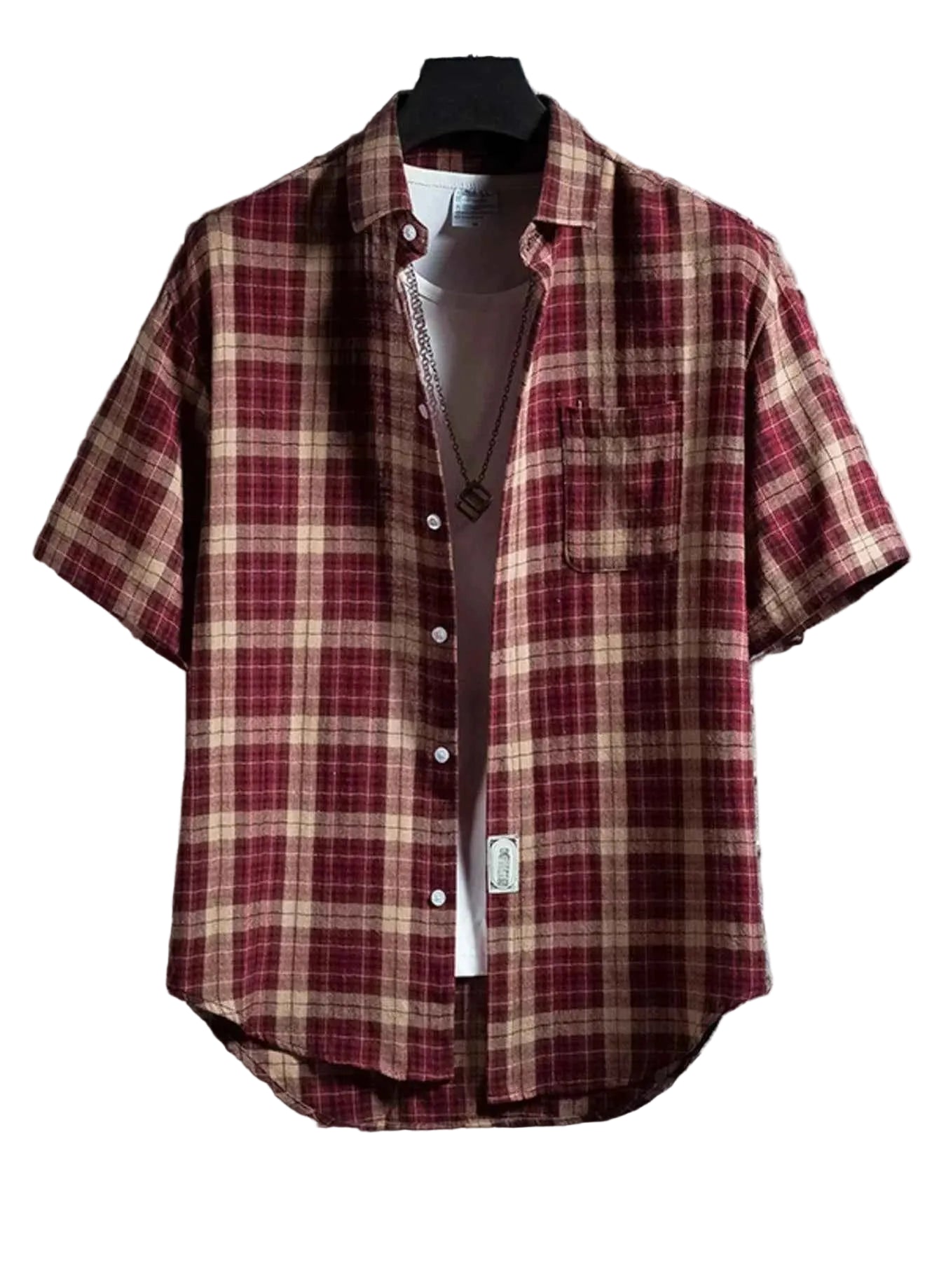 TEEK - Mens Plus Size Casual Plaid Short Sleeve Shirt TOPS TEEK Trend Red M