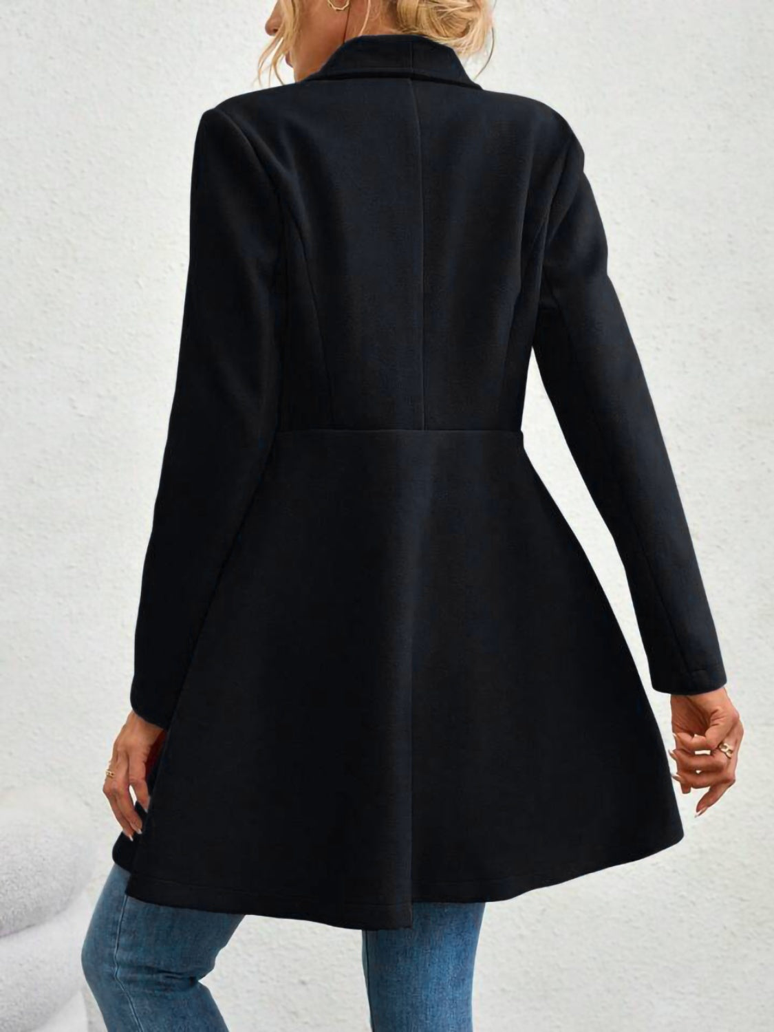 Collared Neck Button Up Long Sleeve Coat TEEK Trend