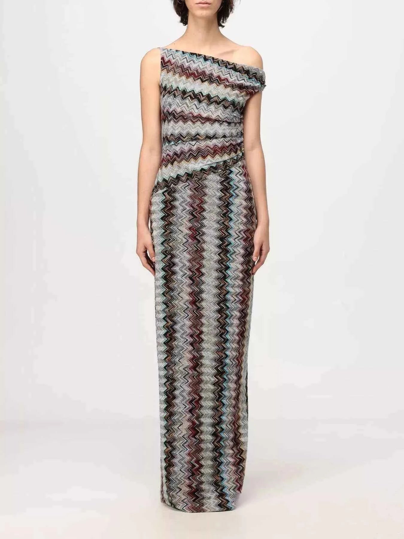 TEEK - One-Shoulder Zigzag Knit Maxi Dress DRESS TEEK Trend