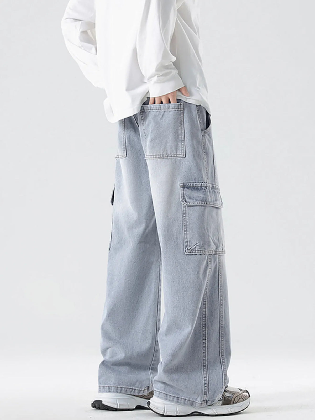 Men's Full Size Wash Wide Leg Cargo Jeans Plus Size Trendsi