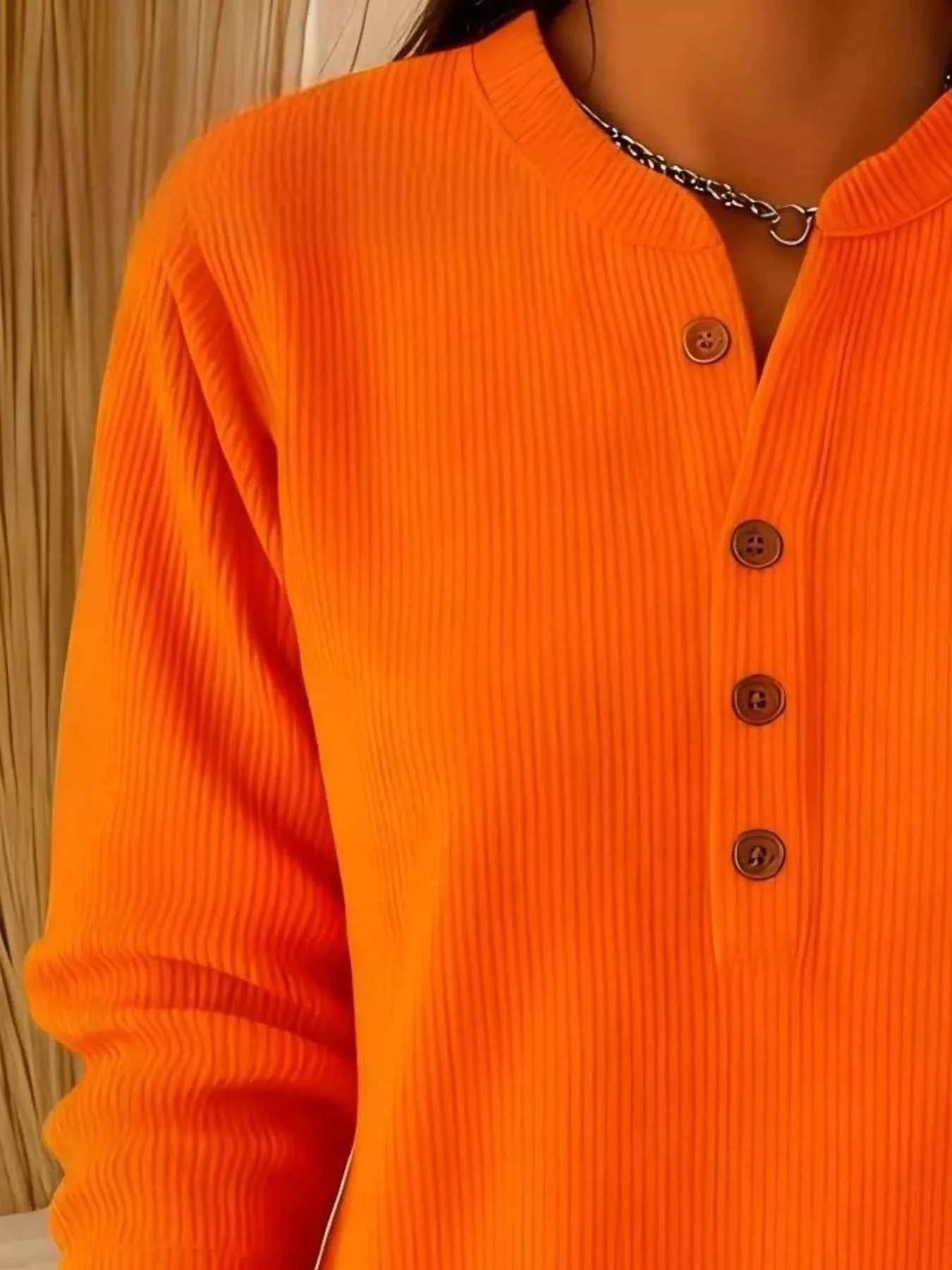 TEEK - Full Size Ribbed Half Button Henley Top Plus Size TOPS TEEK Trend
