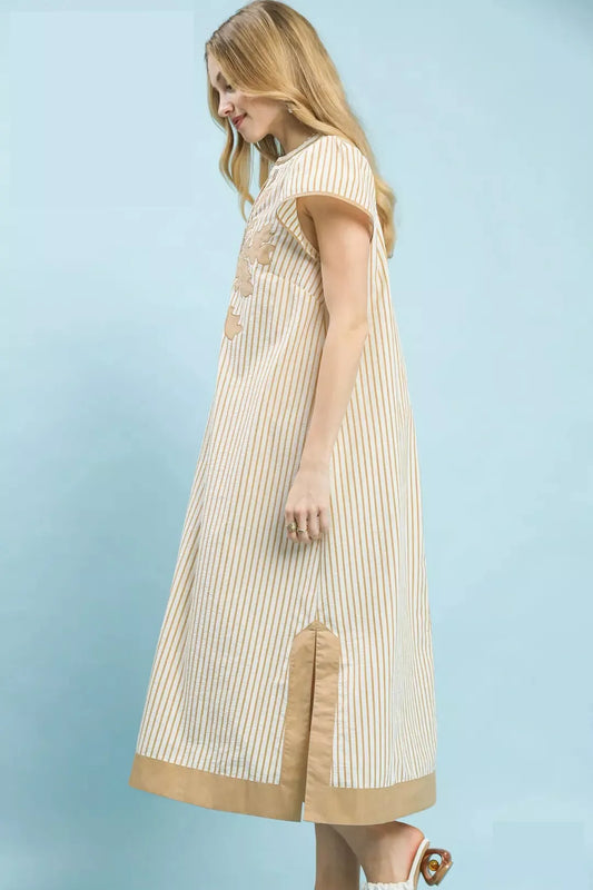 Umgee Stripe Midi Dress with Lace Trim Trendsi