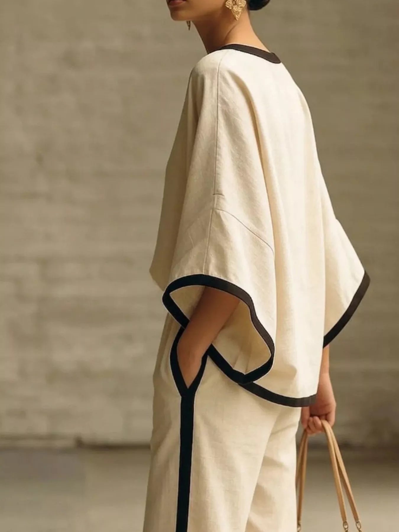 Full Size Contrast Trim Top and Wide-Leg Pants Set Plus Size Trendsi