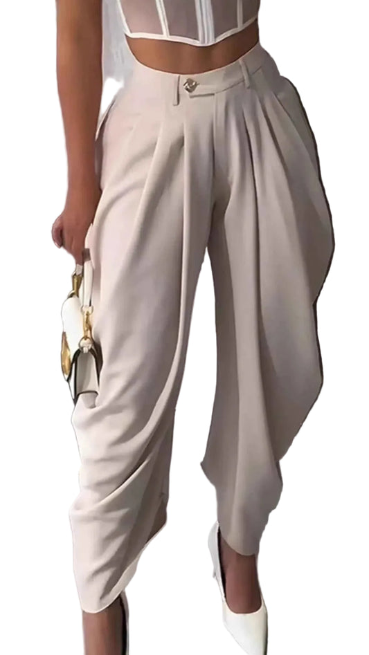 TEEK - High-Waisted Wide Leg Pleated Pants PANTS theteekdotcom Apricot S