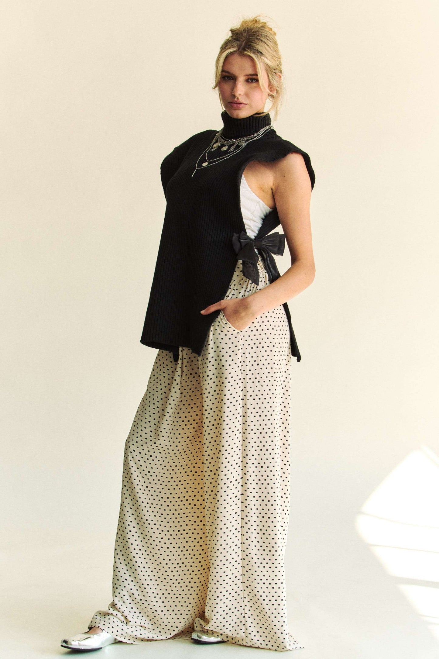 TEEK - Black Side Split Turtleneck Sleeveless Knit Top TOPS TEEK Trend