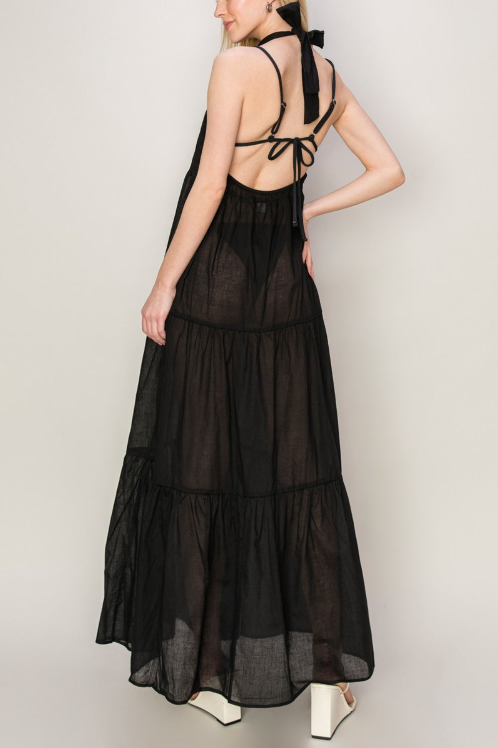 TEEK - Black Semi-Sheer Halter Neck Cover Up Dress DRESS TEEK Trend   