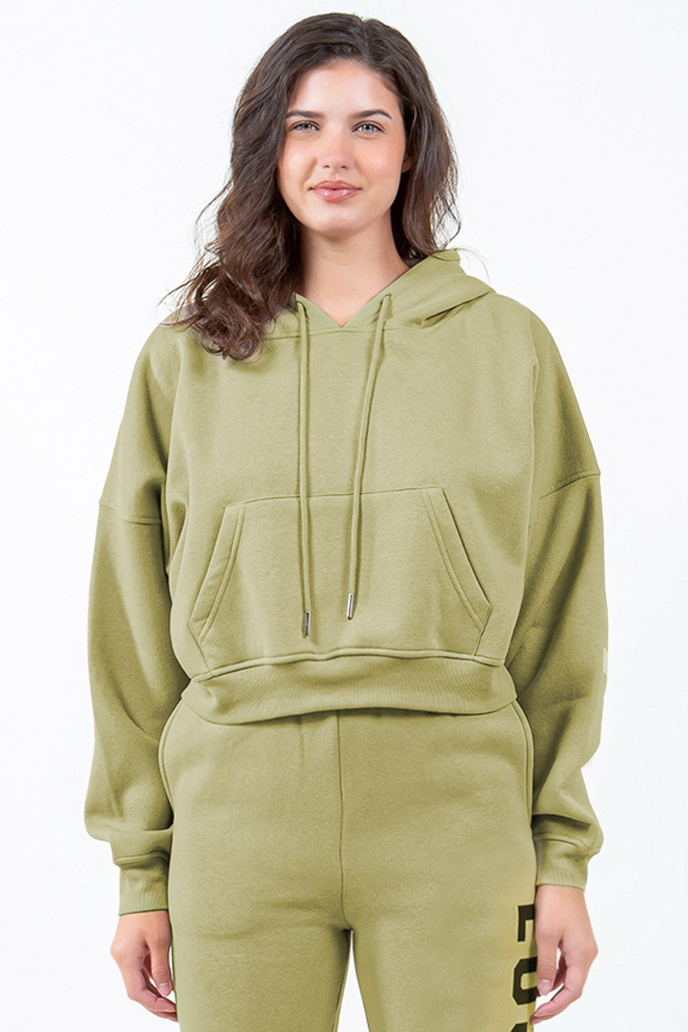 TEEK - Yellow Green Los Angeles Drawstring Cropped Hoodie TOPS TEEK Trend